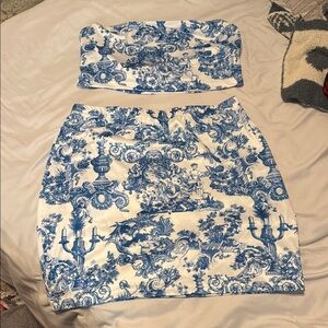 SHEIN Blue and White Mini Skirt